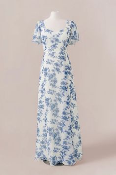 Madeline Convertible Chiffon Floral Print Dress Dusty Blue Bouquet, Mission Fits, Kingdom Marriage, Modest Beauty, Princess Clothes, Mob Dress, Chiffon Floral, Blue Bouquet, Bridesmaid Dress Colors