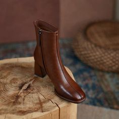 Vanessas Round Toe Autumn Winter Ankle Boots Cow Leather Zipper - Brown,8 Heel Chelsea Boots, Nude Boots, Looks To Recreate, Heeled Chelsea Boots, Modern Boots, Zippers Fashion, Winter Model, Winter Ankle Boots, Fashion Capsule