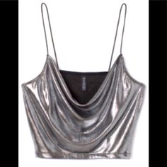 One Silver Metallic Shimmer Blouse, Cami Style Top. From H&M. Nwt Available In S-Xl Metallic Tops For Summer Party, Metallic Summer Party Tops, Metallic Tops For Party Season, Silver Tops For Club And Party Season, Glamorous Summer Tops For Holiday Party, Shiny Tops For Evening And Party Season, Glamorous Silver Sleeveless Tops, Shiny Top For Evening And Party Season, Evening Shiny Top For Party Season