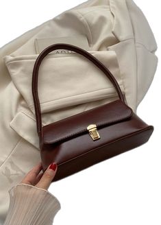 Brown Baguette Office Bag, Brown Baguette Shoulder Bag With Hasp Closure, Trendy Brown Formal Baguette Bag, Trendy Brown Baguette Bag For Formal Occasions, Brown Formal Baguette Bag, Formal Brown Baguette Bag, Brown Baguette Clutch For Office, Brown Baguette Bag With Hasp Closure For Office, Brown Baguette Bag With Hasp Closure For Daily Use