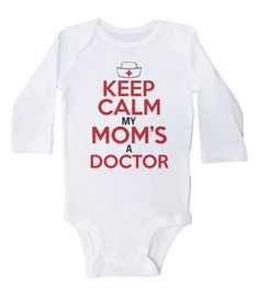 Keep Calm My Mom's A Doctor Baby Onesie Colors and Sleeve Length Available: WHITE SS, WHITE LS, GREY SS, GREY LS Sizes available: NB, 0-3M, 3-6M, 6-12M, 12-18M, 18-24M Casual White Sleepwear For Hospital, White Nursing-friendly Long Sleeve Sleepwear, White Nursing Friendly Sleepwear, White Nursing Friendly Long Sleeve Sleepwear, White Nursing-friendly Sleepwear, Fitted White Onesie For Bedtime, White Cotton Sleepwear With Graphic Print, Cute White Onesie For Bedtime, Cute White Bedtime Onesie