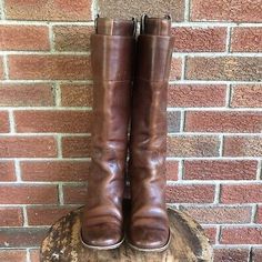 Frye Boots 77535 Tall Brown Cognac Riding Boots Low Heel Women's 6.5 B  | eBay Brown Snip Toe Riding Boots, Classic Brown Boots For Ranch, Brown Classic Moto Boots For Formal Occasions, Classic Brown Moto Boots For Formal Occasions, Classic Riding Boots For Fall, Vintage Riding Boots For Fall, Riding Boots With Leather Lining, Vintage Leather Riding Boots, Classic Brown Formal Moto Boots