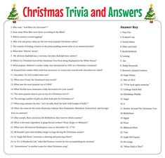 the christmas trivia and answers are shown in this worksheet for students to use