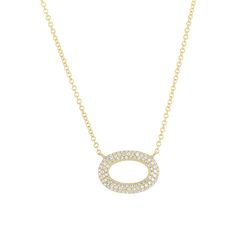 Let your look sparkle with the Oasis Pave Oval Diamond Necklace! It dazzles with an east-to-west orientation and a 1/4 carat total weight. Choose from three different 14 karat gold settings: white, yellow, or rose - talk about options! And the adjustable 15-18" chain is a stylish addition to the mix! Sparkle on, my friend! Oval 14k Yellow Gold Diamond Necklace, Oval Yellow Gold 14k Diamond Necklace, Yellow Gold Oval Pendant Diamond Necklace, Yellow Gold Diamond Cut Necklace With Oval Pendant, Yellow Gold Oval Necklace With Brilliant Cut, Oval Yellow Gold Necklace With Brilliant Cut, Timeless 14k Gold Oval Diamond Necklace, 14k Gold Oval Necklaces With Pave Setting, Oval Pave Setting Diamond Necklace Gift