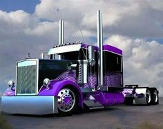 a purple semi truck with the words, mile by mile, day by day trucks support their families and the world at the same time