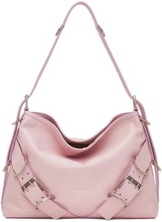 Grained calfskin shoulder bag in pink. · Fading throughout · Adjustable and detachable shoulder strap · Logo stamp and pin-buckle straps at face · Open throat · Zip pocket at interior · Cotton-blend canvas lining · Logo-engraved silver-tone hardware · H12.5 x W15.5 x D1.75 Supplier color: Old pink Givenchy Pink Bag, Designer Handbags Louis Vuitton, Dream Bags, Bags Style, Old Pink, Givenchy Bag, Vintage Ysl, Pink Handbags, Handbag Heaven