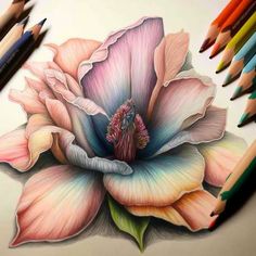 a drawing of a flower with colored pencils