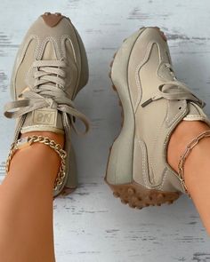 Beige Sneakers, Staple Wardrobe Pieces, Shoe Ideas, Future Mom, Round Toe Heels, Fire Nails, Gym Shoes, Suede Lace