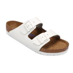 Men's Birkenstock Arizona Soft Footbed - White Leather An icon of timeless design and legendary comfort, the Arizona sandal has been defining style since 1973. Featuring an additional foam layer for cushioning, the soft footbed offers extra comfort plus go-all-day support. The upper is made from high-quality, soft natural leather. DETAILS: Original BIRKENSTOCK soft footbed; anatomically shaped Upper: natural leather Footbed lining: suede Sole: EVA Details: two straps, each with an individually a Men Birkenstock, Birkenstock Men, Back To School Shoes, Outdoor Slippers, Casual Athletic, Branded Gifts, Birthday Wishlist, Kids Sandals, Birkenstock Arizona