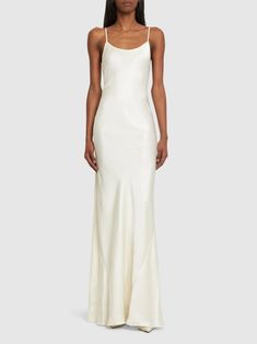 Cami floor-length viscose blend dress - Victoria Beckham - Women | Luisaviaroma New York In June, Ivory Satin Dress, Beach Bridal Party, Formal Event Dresses, Victoria Beckham Dress, Cami Slip Dress, Cami Maxi Dress, Back Model, Dresses Beach