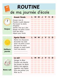 a french language poster with the words routine, de ma journe d'ecole