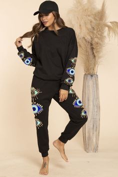 Black Evil Eye Sweatshirt – STYLED BY ALX COUTURE Evil Eye Sweater, Secret Santa Wish List, Eye Sweater, Black Evil Eye, Santa Wish List, Jogging Suits, Soft Joggers, Matching Sweaters, Blue Evil Eye