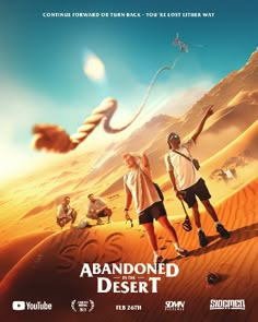 a movie poster for the film abandoned desert with two people flying kites in the background