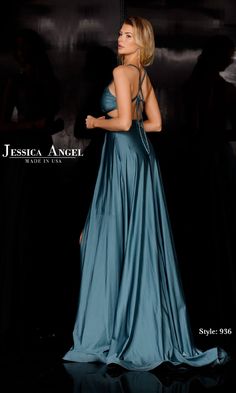 Change up your look in this long a-line prom dress 936 that is as slinky as it is glamorous. From the designers at Jessica Angel, this eye-catching long formal dress has a deep v-neckline and side cut outs that wrap around to the strappy open back. In misses and plus sizes, this long designer dress has a banded waist that tops the long a-line skirt that opens in twin thigh-high side slits to complete the look. A jaw-dropping choice for prom, galas, and other formal events, this long a-line prom Evening V-neck Backless Dress With Fitted Bodice, Evening V-neck Dress With Corset Back, Evening Dress With V-neck And Back Opening, Evening V-neck Dress With Back Opening, Formal V-neck Maxi Dress With Tie Back, Formal V-neck Gown With Corset Back, Evening Backless V-neck Dress With Fitted Bodice, V-neck Gala Dress With Back Opening, V-neck Backless Dress With Fitted Bodice For Evening