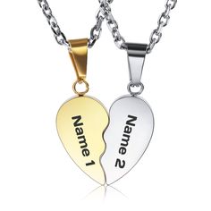 PRICES MAY VARY. Matching Split Heart Puzzle Design: Two split heart pendants can be combined to form one heart, symbolizing that you two hearts miss each other forever. No matter how far apart they are, you always have the same feelings for each other. Love Heart Pendant Engraving Idea: You can personalize the name, date, symbol or other text that is special to you two for your beloved lover, friend, sister, symbolizing the close and lasting relationship between you two. Matching Heart Necklace Necklace For Couples, Matching Necklaces For Couples, Heart Puzzle, Heart Pendants, Birthstone Colors, Friendship Necklaces, Couple Necklaces, Matching Couple, Puzzle Design