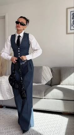 Pinstripe Wide Leg 2-piece Suit (PRE-ORDER) – Luxandluxy Woman 3 Piece Suit, Full Suit Design For Women, Unique Business Outfits, Perfect Bodies Outfit, Formal Fits Women, Powerful Outfits Women, Corset Suit Women, Formal Suits For Women Prom, Suits For Women Aesthetic