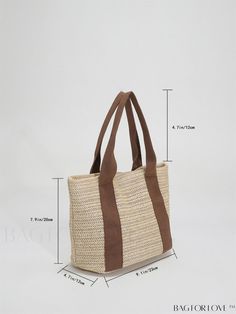 BagForLove - Small Two-Tone Straw Bag: Ideal for Summer Beach Travel and Vacation Product Description Color Beige Strap Type Double Handle Pattern Type Plain Bag Size Small Style Vacation Type Straw Bag Material Paper Size Chart INCH CM Bag Length Bag Width Bag Height Handle Height 11.8 inch 5.5 inch 7.5 inch 5.5 inch Bag Length Bag Width Bag Height Handle Height 30 cm 14 cm 19 cm 14 cm Details Pictures Similar Products h2 { text-align: center; } /* æ¢è¡ */ li{ white-space: normal; word-break: Beach Canvas Satchel With Adjustable Strap, Beige Canvas Beach Bag With Handles, Brown Rectangular Canvas Bag For Vacation, Brown Double Handle Canvas Bag For Beach, Everyday Brown Bags For Beach Season, Everyday Brown Bag For Beach Season, Casual Canvas Bag With Handles For Vacation, Brown Double Handle Canvas Beach Bag, Beige Shoulder Bag For Everyday And Vacation