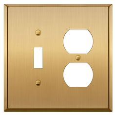 an image of two light switch plates in gold color with one outlet on each side