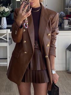 Loose Urban Lapel Collar Plain Blazer Blazer Outfit, Brown Outfit, Mode Inspo, Looks Chic, Autumn Outfit, Fall Fashion Outfits, Business Outfits, Winter Fashion Outfits, Fall Winter Outfits