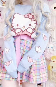 Kawaii Anime Clothes, Cute Hello Kitty Inspired Outfits, Pastel Closet Aesthetic, Cute Outfits Kawaii Pastel, Cute Outfits Hello Kitty, Kawaii Outfit Inspiration, Cute Outfits Sanrio, Hello Kitty Fashion Aesthetic, Kawaii Clothing Aesthetic