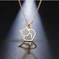 Rose Gold Cat Design Jewelry For Gift, Rose Gold Cat Design Jewelry Gift, Hypoallergenic Rose Gold Stainless Steel Necklaces, Hypoallergenic Rose Gold Stainless Steel Necklace, Metal Jewelry With Cat Design For Gift, Metal Cat Design Jewelry As Gift, Cat Design Metal Jewelry As Gift, Hypoallergenic Stainless Steel Pendant Charm Necklace, Valentine's Day Gift Necklace With Cat Design