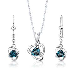 Our midnight muse You'll immediately fall in love with this mystical, midnight London Blue Topaz. This versatile pendant and earring set features triangle shape Peora natural London Blue Topaz gemstones in .925 sterling silver. Our natural London Blue Topaz gemstones are a unique gift from nature. By cutting them in a way that respects the rough's natural radiance, we ignite their inherent intensity and maximize their brilliance to deliver on our signature Peora standard. Handcrafted in pure .925 sterling silver goodness, this pendant and earring set has been carefully coated in an elegant rhodium finish. Our artisans are expertly trained in this process which fortifies the set's strength, shine and brilliance. Looking for a special jewelry gift for someone special? Our concierge stylists London Blue Topaz Earrings, Earrings Necklace Set, Silver Necklace Set, Blue Topaz Necklace, Blue Topaz Pendant, Topaz Pendant, Blue Topaz Earrings, Silver Jewellery Sets, Topaz Earrings