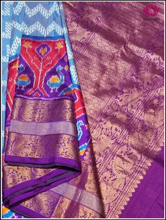 Step into this charming elegance of Kanchipuram Silk light blue saree, festooned with Ikkat pattern on its body. The blue foundation displays distinctive ikkat pattern, creating an unique and stunning look. Further it snuggled across the purple border featuring animal motif series that radiates zest for life. The vibrant purple pallu with animal motis in florals, woven in gold zari exudes perfect grandeur. The saree is accompanied by ikkat purple zari-bordered blouse, which adds opulence. Silk m Blue Silk Traditional Wear With Printed Border, Blue Pre-draped Saree For Navratri With Motifs, Blue Slub Silk Traditional Wear For Puja, Blue Traditional Wear With Printed Border For Diwali, Traditional Blue Wear With Printed Border, Blue Banarasi Silk Traditional Wear With Printed Border, Blue Motifs Saree For Transitional Season, Banarasi Silk Dupatta With Ikat Print, Banarasi Silk Saree With Ikat Print For Festivals