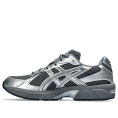 Asics Silver Sporty Sneakers, Asics Silver Lace-up Sneakers, Silver Asics Lace-up Sneakers, Silver Lace-up Asics Sneakers, Asics Silver Running Sneakers, Asics Silver Sneakers For Running, Silver Asics Sneakers For Sports, Asics Silver Sneakers For Sports, Asics Dynamic Sneakers With Air Cushioning