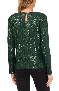 Splash some sparkle into a fun or fancy look with this twinkling top. Jewel neck Long sleeves 95% polyester, 5% spandex Hand wash, dry flat Imported Alpine Green, Jewel Neck, Long Sleeve Top, Sequin, Long Sleeve Tops, Sleeve Top, Nordstrom, Top Brands, Sparkle