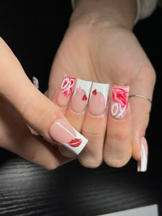 Pink French Nails Valentines, Valentines Day Nails Inspo Short, Valentines Nails Acrylic Medium, Square Valentine Nails Pink, Valentine’s Day Short Acrylic Nails, French Tip Nails For Valentines Day, Cute Short Nails Valentines Day, Valentines Day Nails Mid Length, Nails Inspo For Valentines