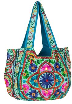 PRICES MAY VARY. USPTO REGISTERED TRADEMARKED BRAND ✮QUALITY HANDMADE CRAFTSMANSHIP - Handmade by Tribe Azure Fair Trade Artisans. Each Bag is individually made by hand with great attention to details. Embroidered floral elephant tapestry with real mirrors. ✮STRONG, DURABLE, COMFORTABLE - Outside is soft cotton. Inside is thick canvas fabric lining for maximum durability. Large wide straps for a comfortable carry ✮LARGE/MEDIUM ROOMY SIZE: 12"Height x 13" width x 7" depth. Handle Drops 11 inches. Multicolor Embroidered Beach Bags For Summer, Summer Bags With Multicolor Embroidery, Embroidered Multicolor Shoulder Bag For Summer, Playful Summer Beach Shoulder Bag, Multicolor Embroidered Shoulder Bag For Summer Travel, Casual Bags With Multicolor Embroidery For Summer, Multicolor Shoulder Bag For Beach Festivals, Playful Summer Vacation Shoulder Bag, Green Shoulder Bag For Summer Festival