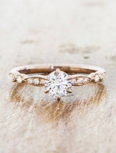 round diamond in a vintage-inspired, encrusted diamond band. caption:Shown in 14k rose gold with 0.50ct option Classic Diamond Engagement Ring, Wedding Ring Bands Set, Gorgeous Engagement Ring, Simple Engagement Rings, Classic Engagement Rings, Wedding Rings Unique, Wedding Rings Vintage, Kate Winslet, Halo Engagement Rings