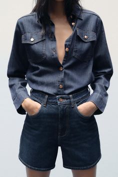 Z1975 SOFT DENIM SHIRT - Blue | ZARA United States Waistcoat Dress, Trench Jacket, Cardigan Sweater Dress, Shirt Blouses Tops, Blazer Vest, Collared Shirt, T Shirt Vest, Hoodie Top, Lapel Collar