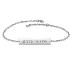 This striking bracelet is crafted in 14K white gold and features a chic horizontal bar customized with special coordinates of your choosing. The 7.25-inch rope chain fastens securely with a spring ring clasp. Bar Bracelet, Bar Bracelets, Rope Chain, Spring Rings, Sterling Silver Bracelets, Jewelry Bracelets, Jewelry Accessories, White Gold, Bracelet