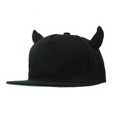 devils horn baseball cap Black Snapback Hip Hop Baseball Cap, Hip Hop Black Snapback Hat, Black Hip Hop Baseball Cap, Hip Hop Style Black Baseball Cap With Flat Brim, Black Hip Hop Baseball Cap With Flat Brim, Black Hip Hop Baseball Cap With Flat Bill, Hip Hop Black Baseball Cap With Flat Brim, Black Snapback Hat For Streetwear, One Size, Black Hip Hop Snapback Hat