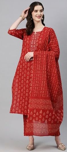 Red and Maroon color Salwar Kameez in Cotton fabric with Printed, Resham, Thread work Red Straight Kurta With Printed Motifs, Red Printed Wedding Kurta, Festive Red Kurta With Printed Motifs, Red Straight Kurta With Traditional Patterns, Red Wedding Kurta With Printed Motifs, Red Anarkali Set With Bandhani Print, Traditional Red Salwar Kameez With Printed Motifs, Red Traditional Wear With Printed Motifs For Festivals, Festive Red Bandhani Print Churidar