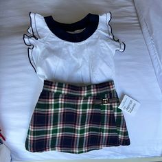 Darling Outfit, Brand New. Purchased From Nordstrom Rack And Never Worn. Tag On Skirt, Not On Top Though Both Are New. Pleated Plaid Skirt, Ruffle Sleeve Top, Ruffled Sleeve Top, Plaid Skirt, Janie And Jack, Plaid Skirts, Matching Sets, Nordstrom Rack, Sleeve Top