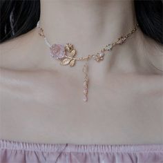 Pink Rose Charm Fritillaria Beaded Chain Y Choker Necklace This adorable Pink Rose Charm Fritillaria Beaded Chain Y Choker Necklace adds a touch of femininity to any outfit. The delicate pink rose charm paired with the elegant fritillaria beaded chain creates a charming and playful look. Perfect for any occasion, this necklace is a must-have for any fashion-forward individual. Elegant Pink Chain Necklaces, Pink Beaded Necklace With Chain As Gift, Pink Beaded Necklace Chain As Gift, Feminine Rose Jewelry For Party, Elegant Flower Necklace With Beaded Chain As Gift, Feminine Rose-colored Party Jewelry, Elegant Flower Necklace With Beaded Chain, Charming Pink Necklace For Wedding, Feminine Rose Design Necklaces For Wedding