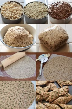 the process of making cookies and pies is shown in four different stages, including baking