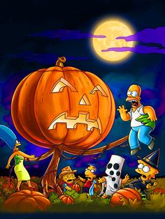 the simpsons family is in front of a pumpkin