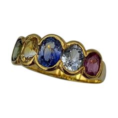 Colored Sapphires, Gem Rings, Green Yellow Blue, Sapphire Color, Antique Ring, Rings Vintage, Gem Ring, Vintage Engagement, Modern Retro