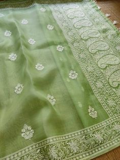 Buy Pure Organza Sare Over Chikankari Work for Party Wear Saree Online in India - Etsy Chikankari Saree, Party Wear Sarees Online, Chikankari Work, Saree Work, Organza Embroidery, Embroidery Fashion Detail, New Saree Designs, Fancy Sarees Party Wear, Chanderi Silk Saree