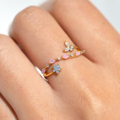 The cutest ring you've ever seen (until you look at our other rings) has entered the chat! Like a gentle flutter of wings, our Sweet Pea Adjustable Ring will capture your heart with its daintiness and captivating design. Sweet Pea Jewelry, Colorful Wedding Rings Vintage, Kawaii Rings, Layer Rings, Best Friend Rings, Colorful Rings, Preppy Jewelry, Pretty Jewelry Necklaces, Cute Engagement Rings