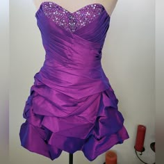 Jewel Tone Hoco Dress, Tangled Homecoming Dress, Neon Purple Dress, Dark Purple Hoco Dress, Deep Purple Prom Dress, Purple Prom Dress Mermaid, Tacky Prom, Purple Hoco Dress, Tangled Dress