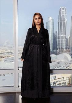 black Wrap dress us Long Black Abaya For Spring, Black Long Abaya For Spring, Long Black Spring Abaya, Spring Black Long Abaya, Elegant Night Robe For Spring, Elegant Long Sleeve Robe For Night Out, Elegant Spring Night Robe, Black Open Front Robe For Loungewear, Elegant Long Sleeve Kimono For Night Out