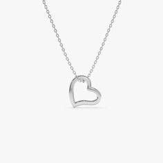 14k Gold Open Heart Shaped Charm Necklace 14K White Gold Ferkos Fine Jewelry White Gold Fine Jewelry Heart Necklace, Classic White Gold Heart Pendant Necklace, Formal Jewelry With Heart Charm For Mother's Day, Silver Heart Necklace In 14k Gold For Mother's Day, White Gold Polished Heart Necklace, Formal Valentine's Day White Gold Necklaces, Formal White Gold Necklace For Valentine's Day, White Gold Heart Necklace With Polished Finish, Formal Polished Heart Cut Necklace