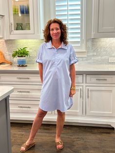 The perfect shirt dress with a little POP! We love this look, casual & chic. One size fits most- fits a size 4-12 best. Oversized relaxed fit. Cotton Poplin. 100% Cotton Cathleen is 5’4” Chic Shirt Dress With Rolled Sleeves For Day Out, Casual Dress With Relaxed Fit And Spread Collar, Daytime Cotton Short Sleeve Shirt Dress, Chic Daywear Shift Shirt Dress, Cotton Short Sleeve Shirt Dress For Daytime, Chic Cotton Shirt Dress With Rolled Sleeves, Casual Workwear Dress With Shirttail Hem, Relaxed Fit Short Sleeve Shirt Dress For Day Out, Relaxed Fit Shirt Dress With Rolled Sleeves