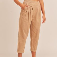 Self: 100% Cotton Lining: 100% Rayon Tapered Leg Pants With Belt Loops For Day Out, High Waist Linen Bottoms With Buttons, Linen Trousers With Button Closure, Spring Bottoms With Button Closure And Relaxed Fit, Solid Color Tapered Leg Bottoms For Day Out, Solid Tapered Leg Bottoms For Day Out, High Waist Linen Bottoms With Button Closure, Chic Relaxed Fit Pants With Buttons, High Rise Bottoms With Buttons For Day Out