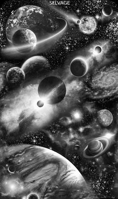 an image of planets in the sky with stars and clouds on it, as if they were