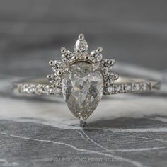 salt and pepper diamond ring Pear Diamond Engagement Ring, Timeless Engagement Ring, Unique Diamond Rings, Unique Diamonds, Pear Diamond, Pear Shaped Diamond, Rose Cut Diamond, Diamond Stone, Diamond Engagement Ring